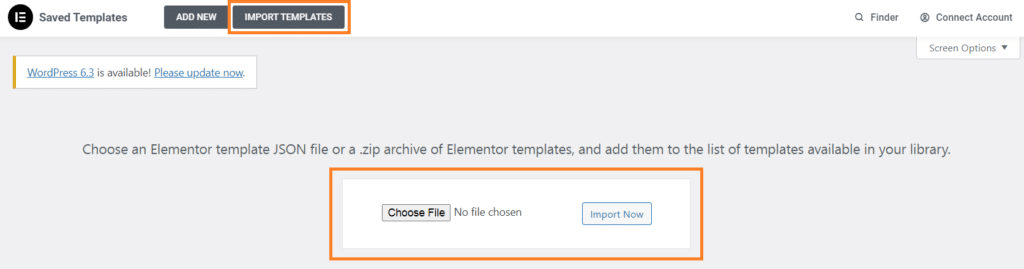 click elementor templates tab
